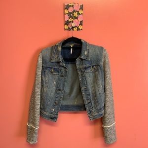 Free People knit denim jacket gray distressed